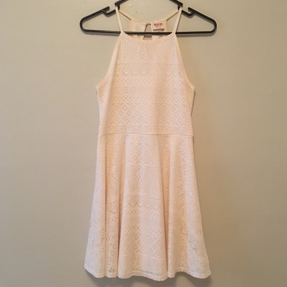 Cream colored knit dress.